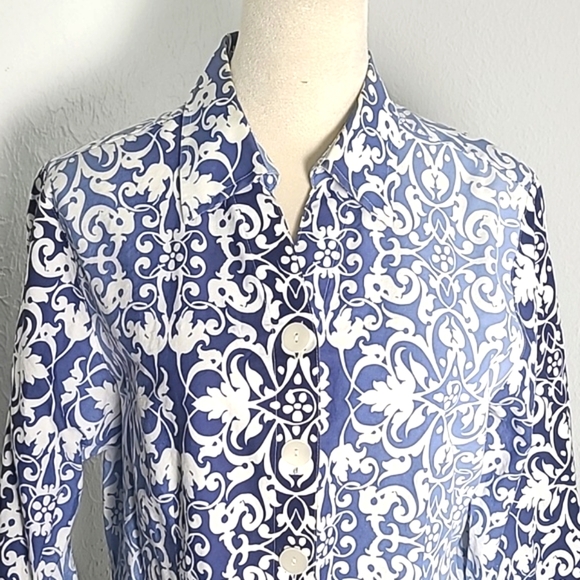 Westbound Shades of Blue & White Patterned Buttondown Top, Size 14 - Picture 3 of 8